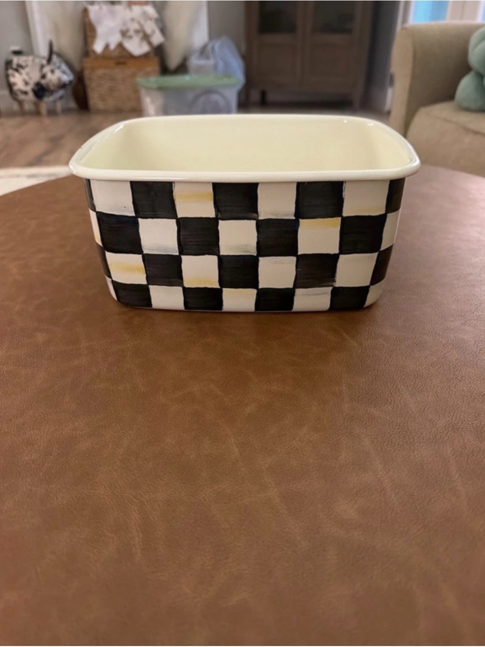 Makenzie Childs Checkerboard Ceramic Catchall - Black & White